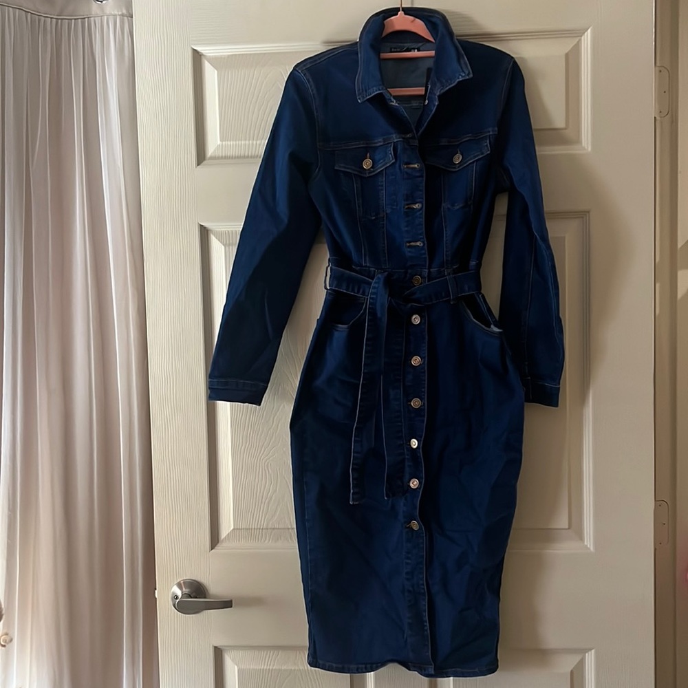 Fashion Nova Long Sleeve Denim Midi Dress